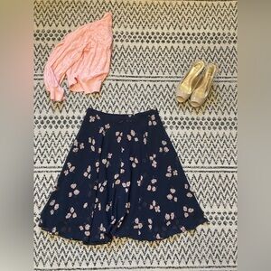 Ann Taylor Navy Circle Skirt with Pink Floral Print